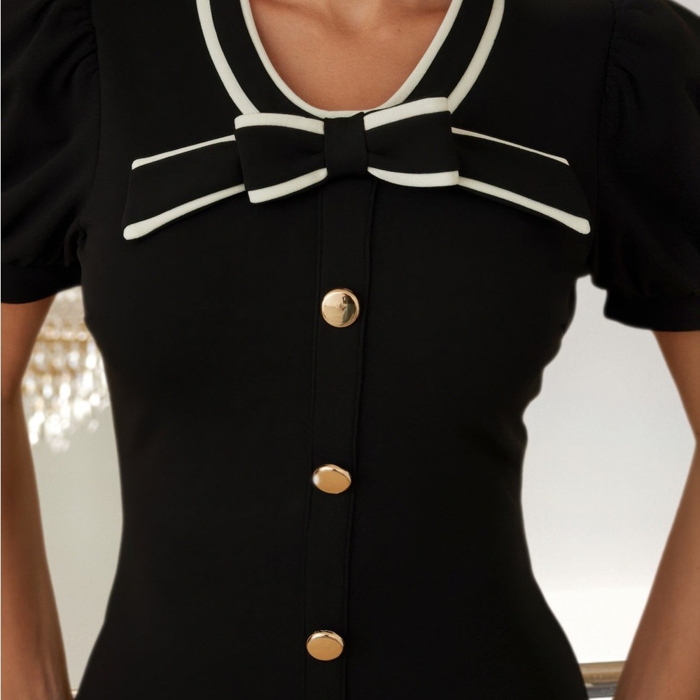 Ribbon Bow Short Button Up Dress - Picture 5 of 7